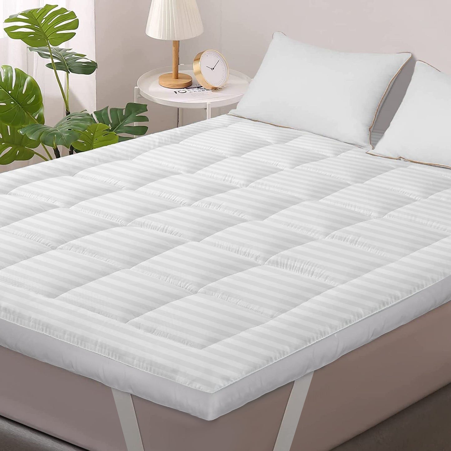 10cm Satin Stripe Microfibre Topper