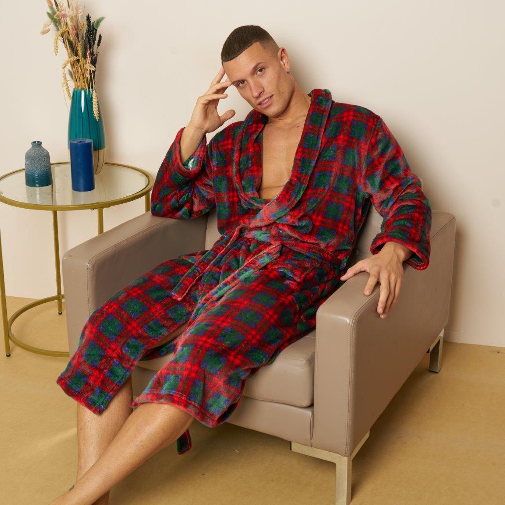 Mens Flannel Bathrobes (Wiber Tartan Check)