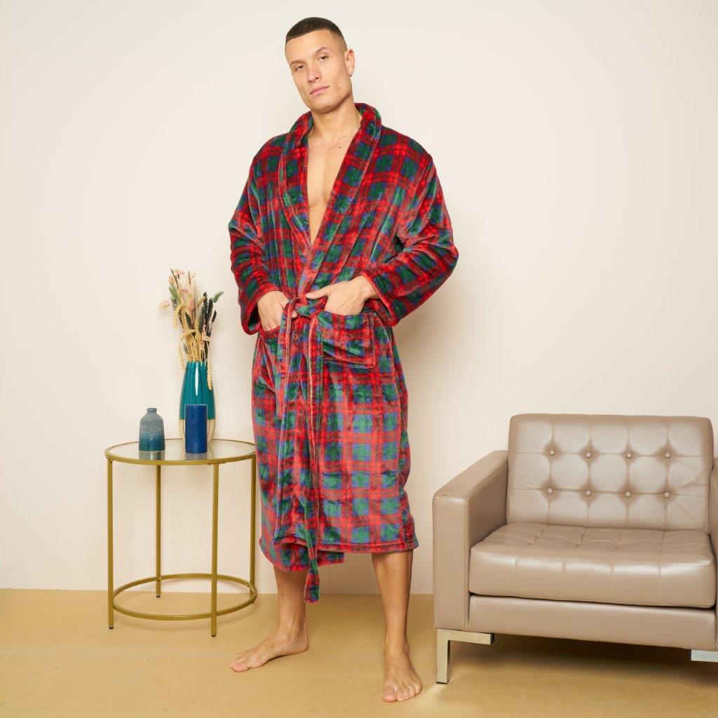 Mens Flannel Bathrobes (Wiber Tartan Check)