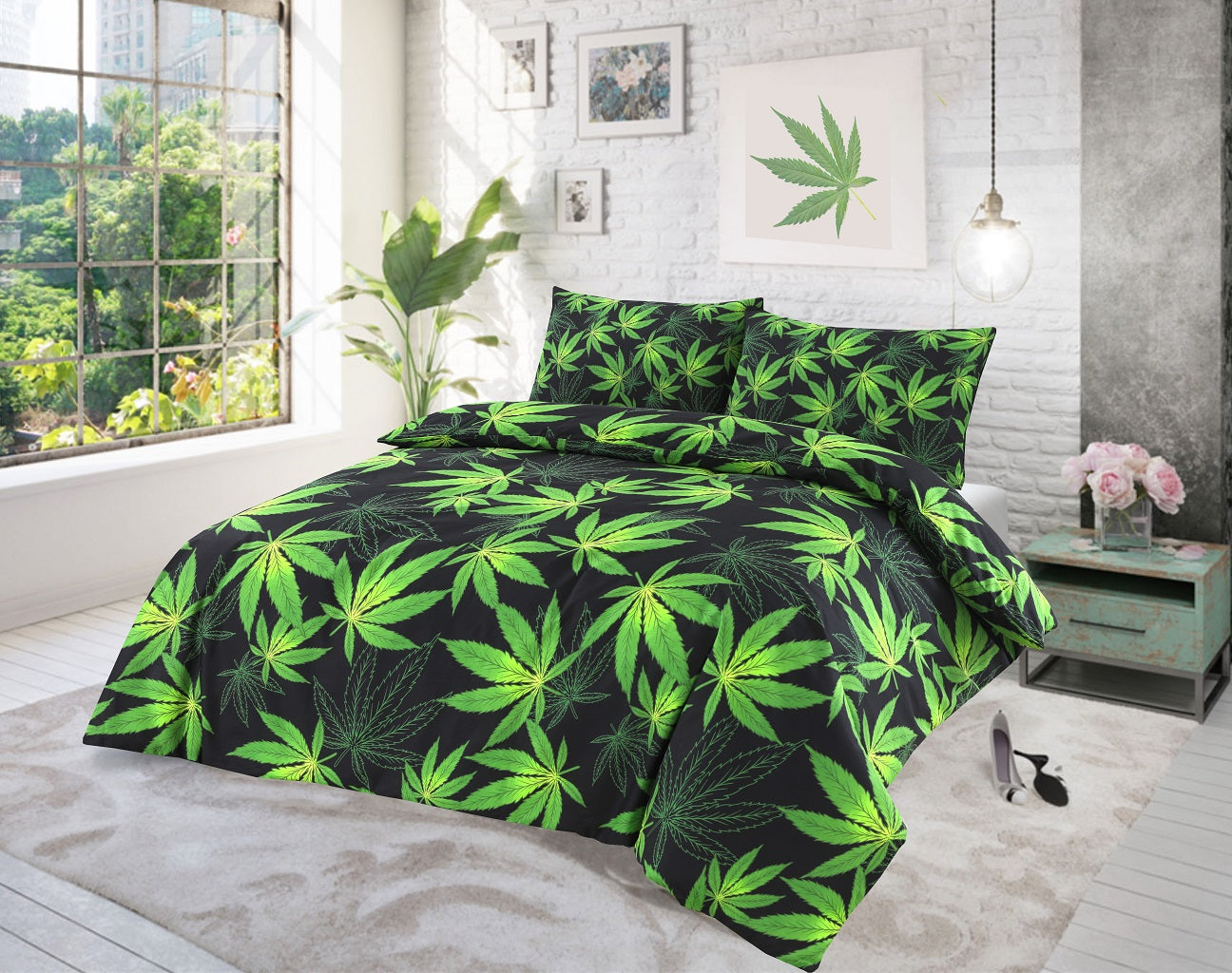 Cannabis leaf duvet set