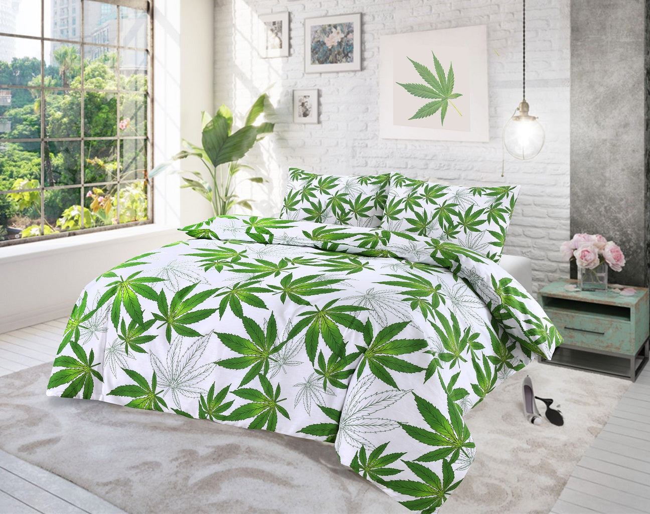 Cannabis leaf duvet set