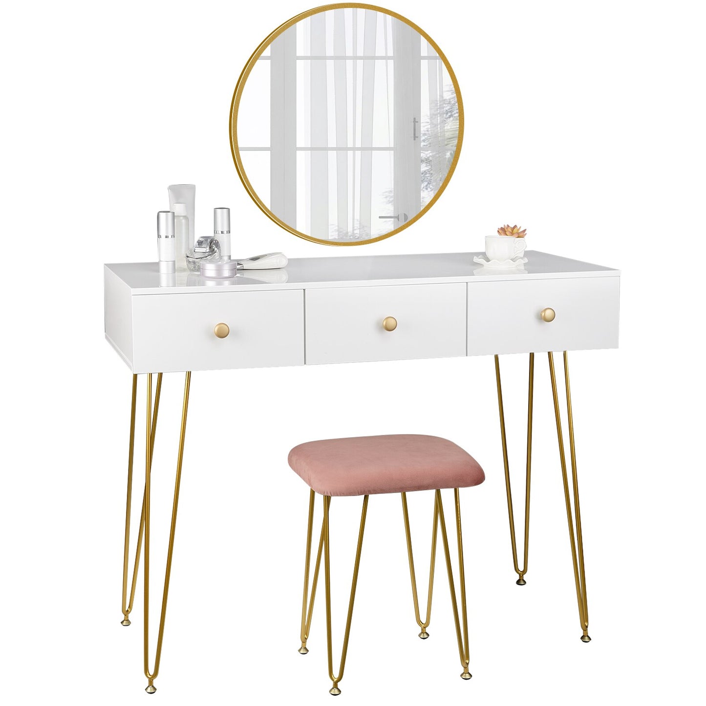 1Set Dressing Table with Stool Mirror