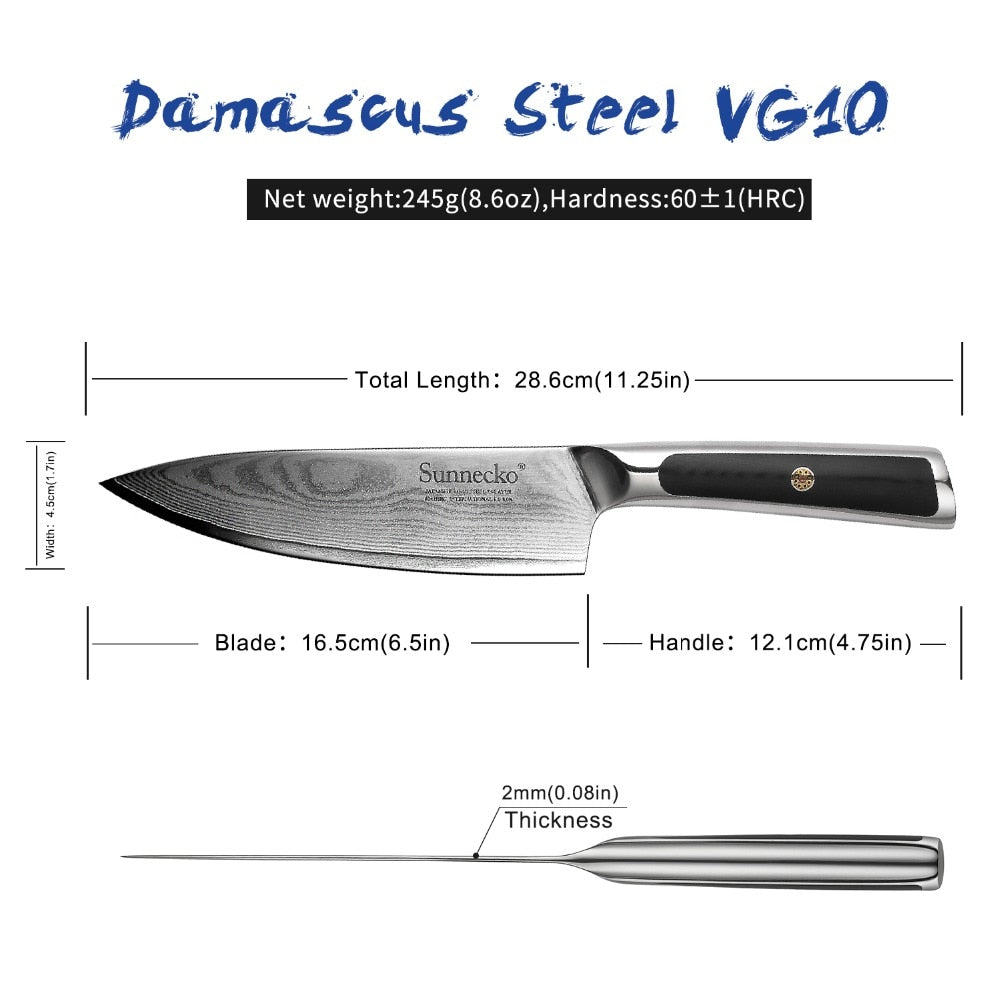 SUNNECKO 6.5" Damascus Steel Chef's Knife Japanese
