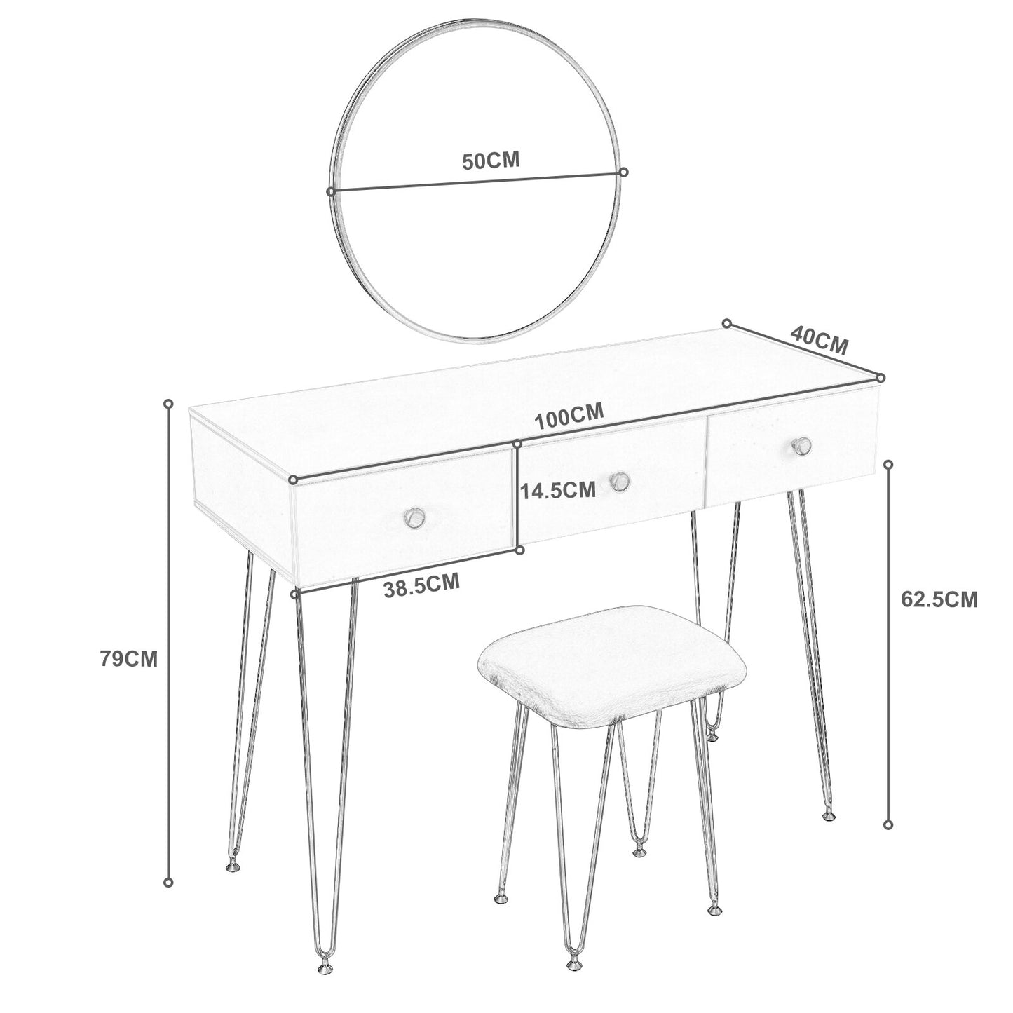 1Set Dressing Table with Stool Mirror