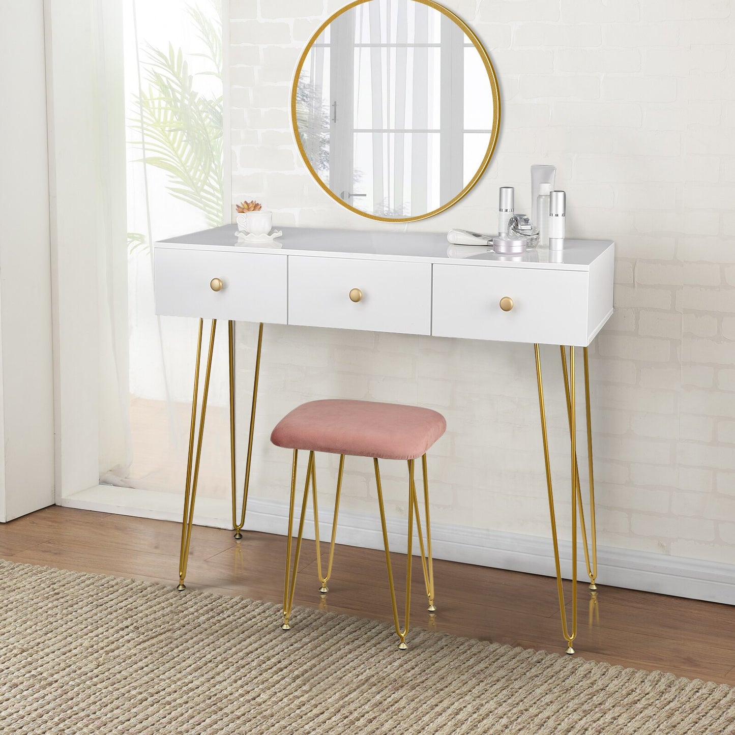 1Set Dressing Table with Stool Mirror